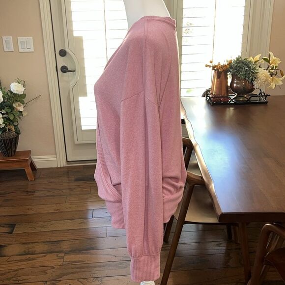 Anthropologie XL Faux Wrap Sweater Long Sleeve Blouson Cozy Dusted Pink feminine - Picture 3 of 10